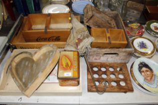 A collection of various advertising boxes and tray