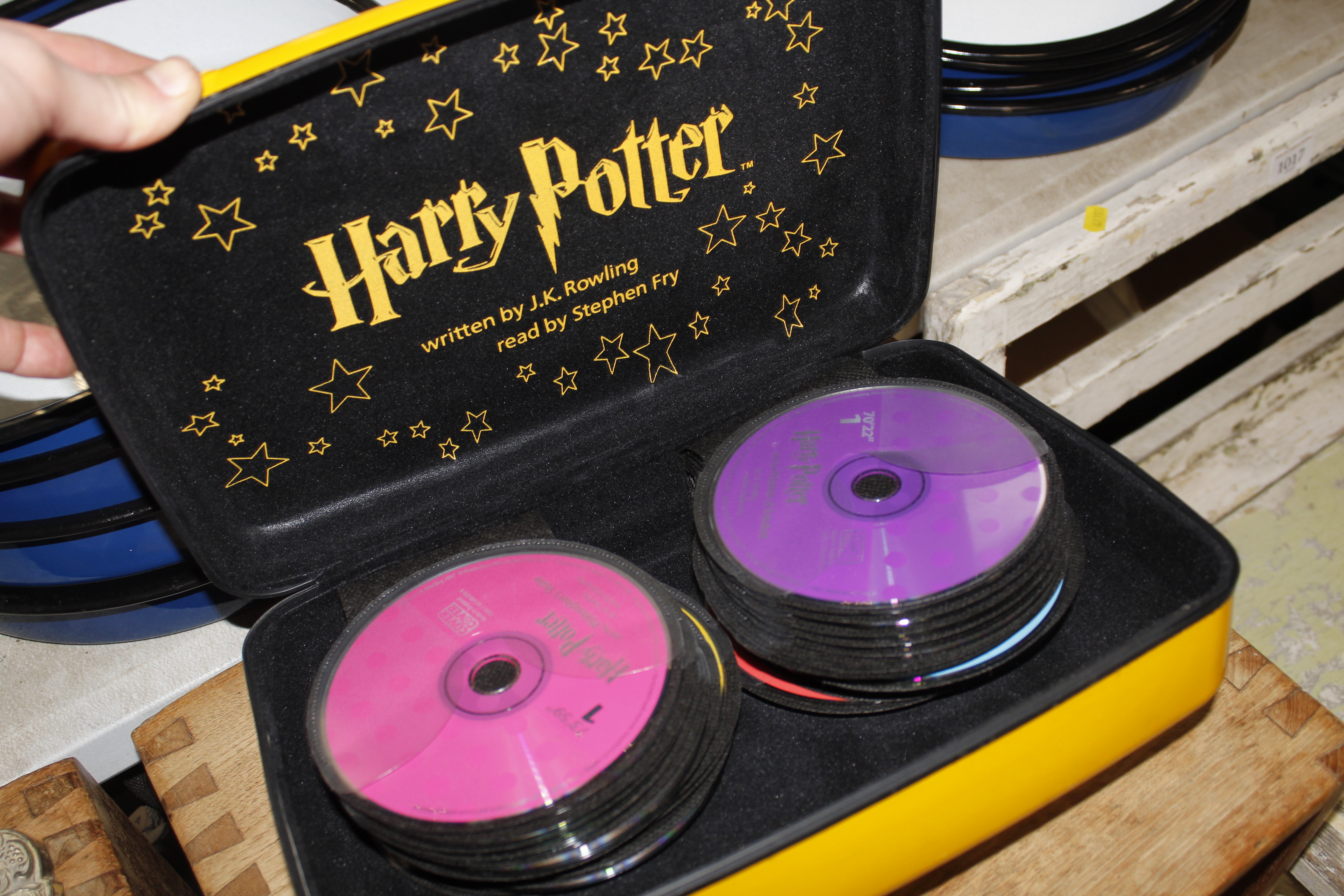 A boxed set of Harry Potter audio CDs