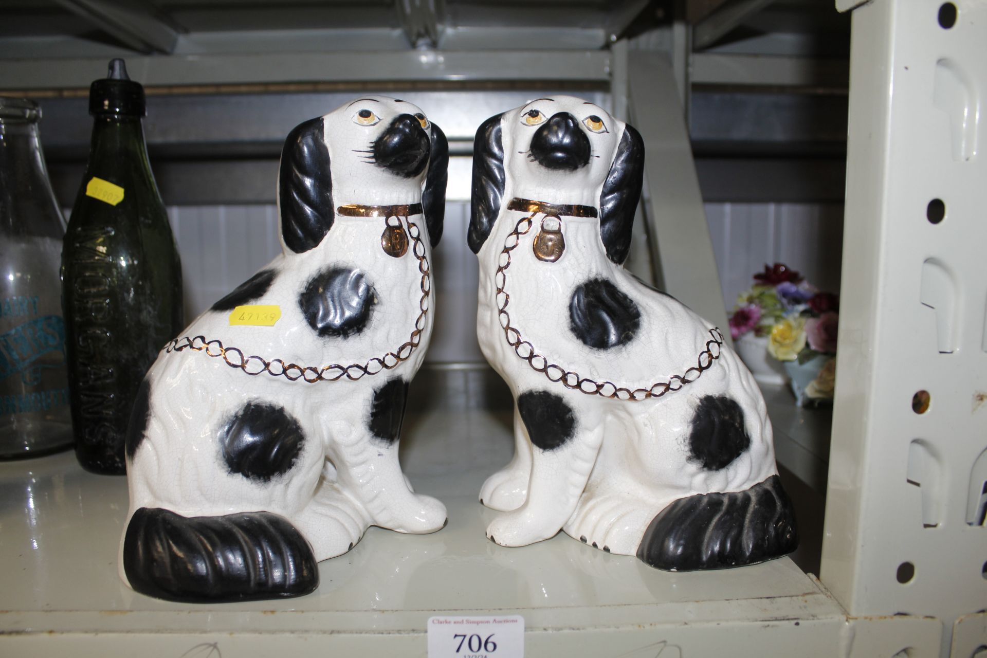 A pair of Staffordshire spaniel ornaments