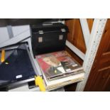 A collection of various LP records, some cased