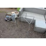 Three galvanised plant supports