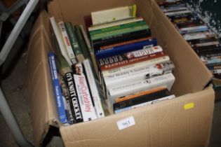 A box of various books, mostly sport and biographi