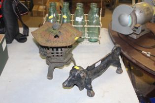 An Oriental style cast iron lantern together with