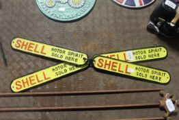 Four painted cast iron signs for 'Shell Motorspiri