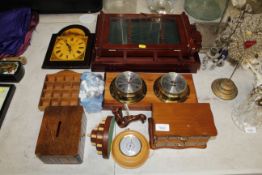 A clock barometer set, a trinket box, money box, c