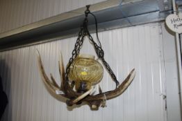 An antler decorated pendent ceiling light