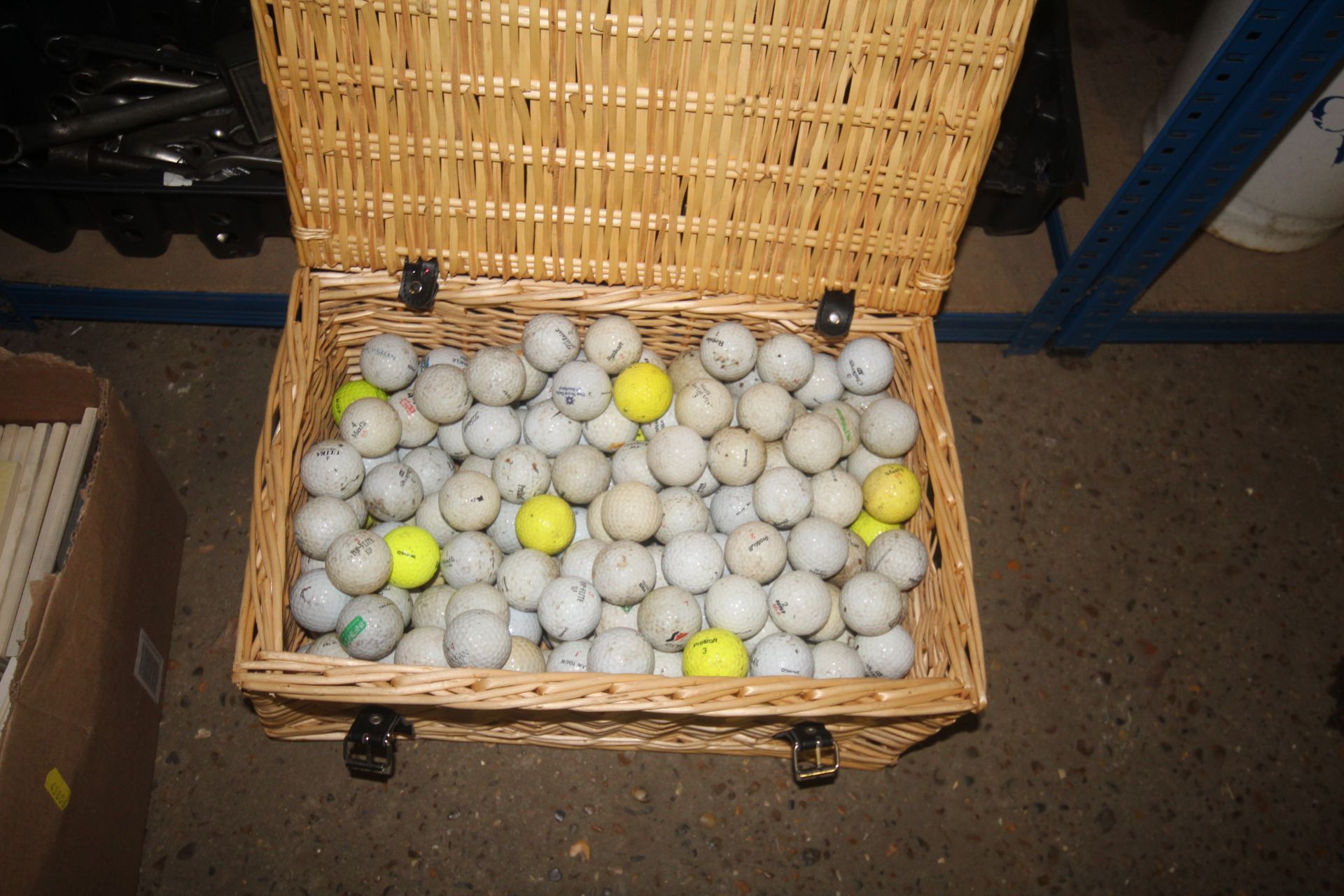 A wicker hamper basket and quantity of various gol