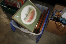 A box of miscellaneous prints, picture frames etc