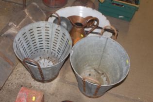 A galvanised twin handled bucket together with a g