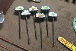 Six painted cast iron vegetable markers (185)
