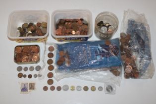 Three boxes and a bag of various coinage
