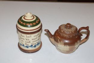 A Doulton Lambeth Harvest ware teapot and a Devon