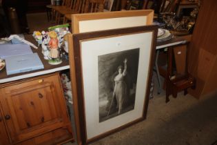 A framed and glazed print of Lady Hamilton; togeth