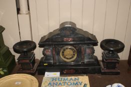 A Victorian slate and rouge marble mantel clock wi