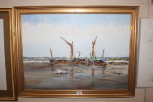 Ken Curtis, acrylic on board depicting barges on t