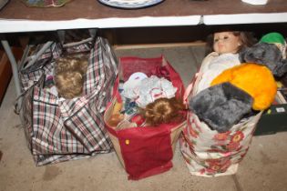 Three bags of various soft toys and dolls