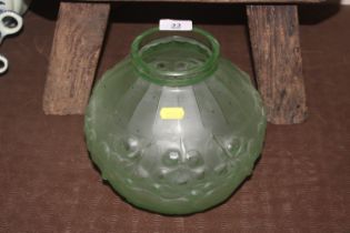 A French floral decorated green glass vase