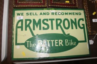 An enamel sign "We Sell And Recommend Armstrong -