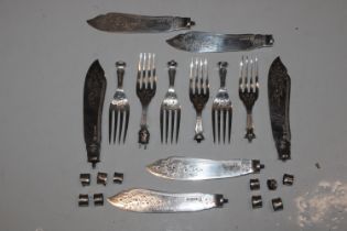 Six each silver fish knives and forks, lacking han