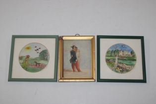 R.W. Maple, two watercolour studies of figures walking dogs, signed to the margin and a gilt frame