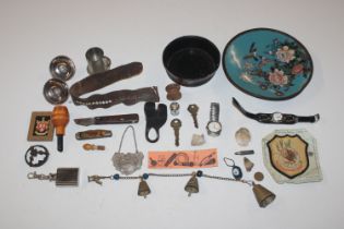 A tin containing cloisonné plate, various small su