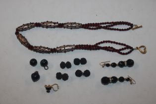 A Venetian glass bead necklace and a pair of ear-r