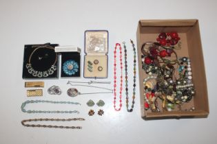A box of various costume jewellery to include bead