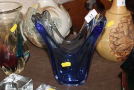 An Art Deco style blue glass vase