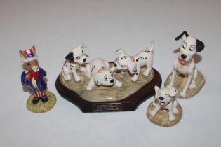 Three Royal Doulton "101 Dalmatians" models and a