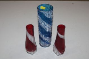 A Korean blue glass cylinder vase and two Korean r