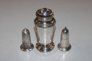 A Mappin & Webb silver plated sugar sifter and two