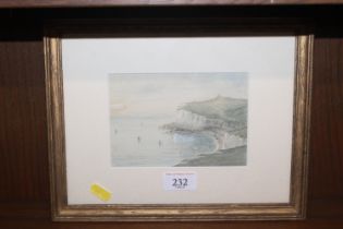 A watercolour study depicting a coastal scene