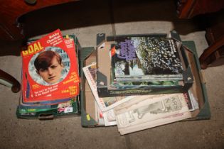 A box of vintage Goal magazines, Green Fingers magazines and other vintage magazines