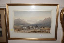 F. Tucker watercolour study depicting a rural landscape with horse and cart