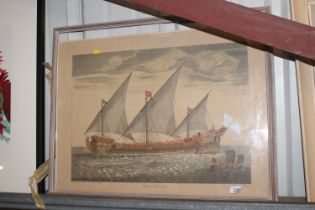 A framed and glazed coloured print depicting "Gale