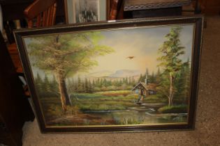 A.W. Ross, large oil on board depicting a lake sce