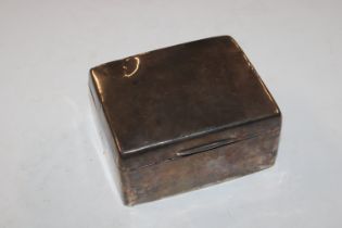 A silver cigarette box with wooden liner, plaque t