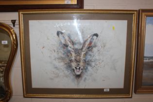 John Ryan, framed and glazed acrylic depicting har