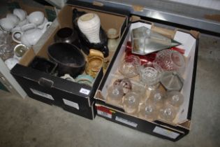 Two boxes containing planters and various glasswar