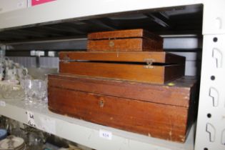 Two vintage wooden boxes and a drawing set box