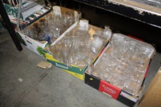 Three boxes of table glassware