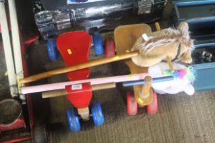 Two child's Hobby Horses and two child's wooden tr