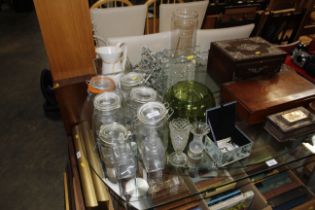 A quantity of Kilner jars, glass vases etc