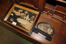Two framed and glazed Oriental cork art 3D picture