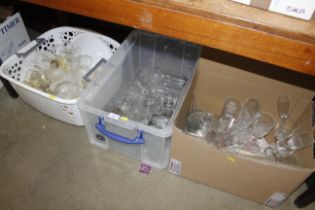 Three boxes of miscellaneous table glassware