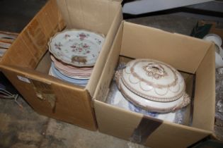 Two boxes of vintage china and tureens