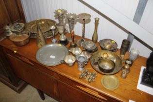 A quantity of metal ware to include brass ornate e