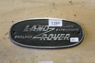 A painted oval sign for Land Rover, Solihull Warwi