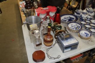 A modern soda syphon, pair of decanters, ice bucke