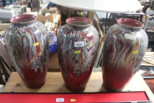 Three triple glazed vases